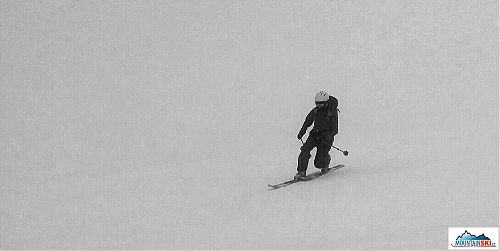 Telemark skiing in the fog on Mt. Shasta