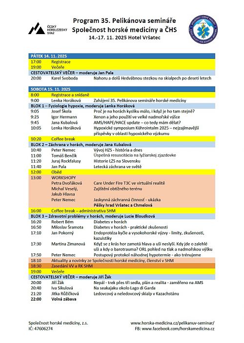 Program 35. Pelikánova semináře horské medicíny 2025 - strana 1