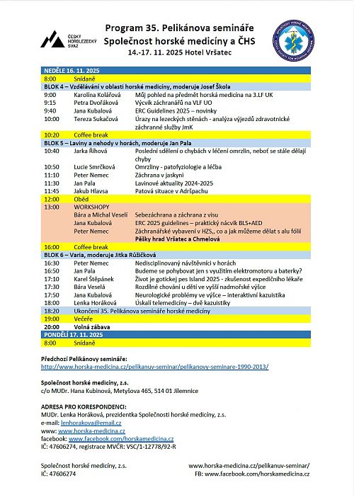 Program 35. Pelikánova semináře horské medicíny 2025 - strana 2